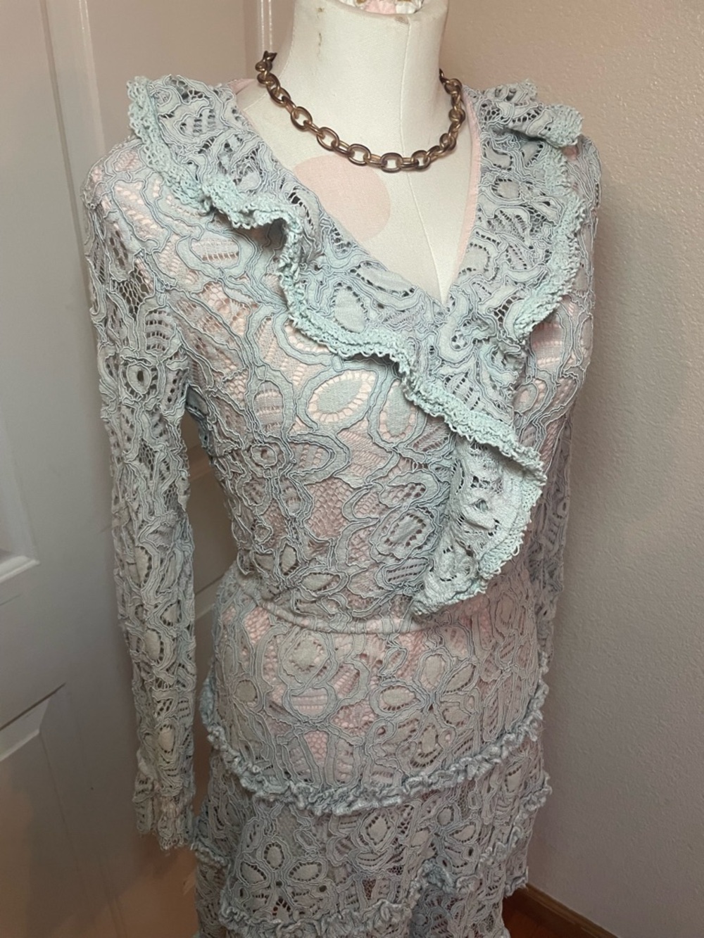 Light Blue Lace Ruffle Dress